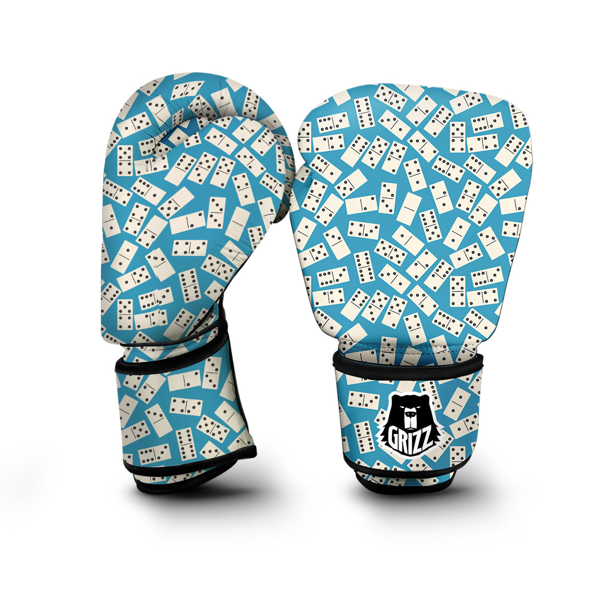 Domino White And Blue Print Pattern Boxing Gloves-grizzshop