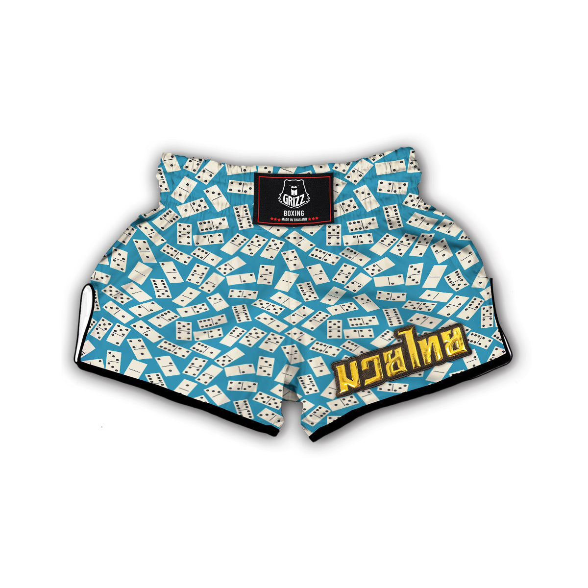 Domino White And Blue Print Pattern Muay Thai Boxing Shorts-grizzshop