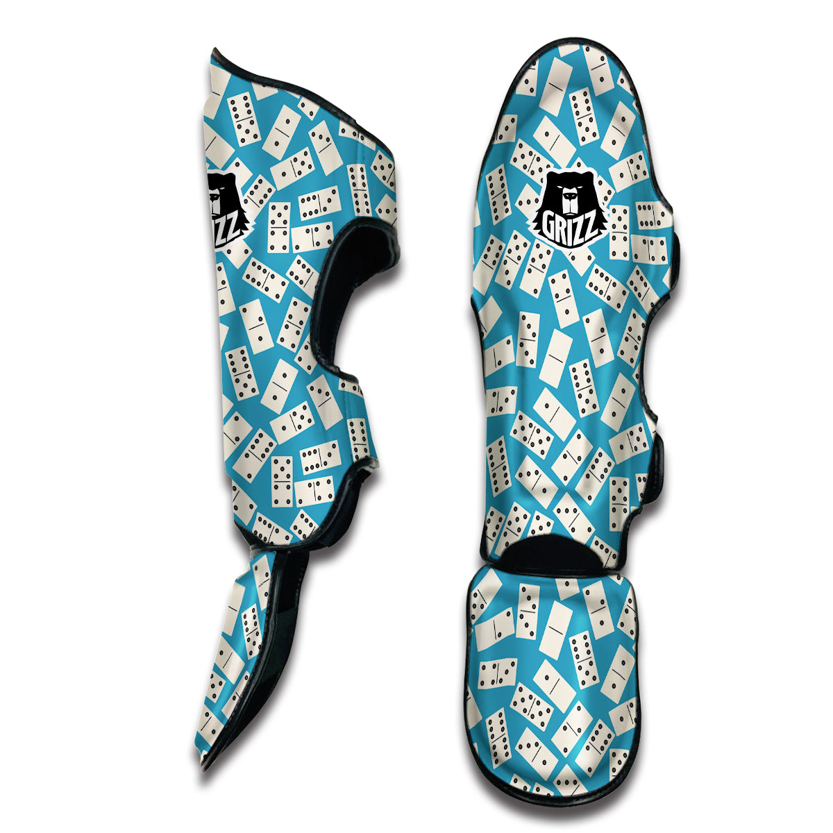 Domino White And Blue Print Pattern Muay Thai Shin Guards-grizzshop