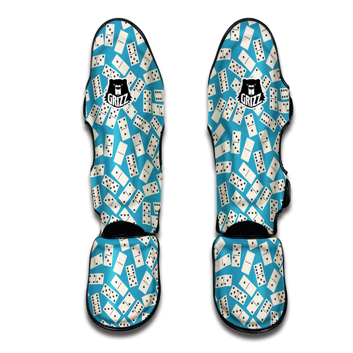 Domino White And Blue Print Pattern Muay Thai Shin Guards-grizzshop