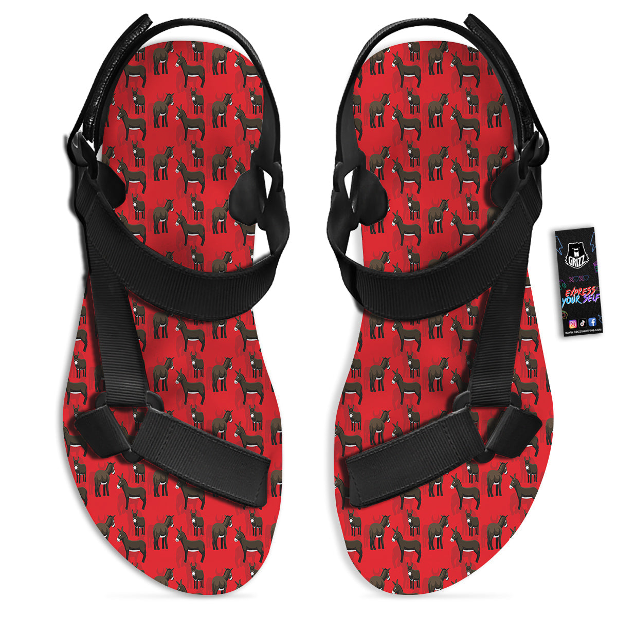 Donkey Balearic Cartoon Print Pattern Black Open Toe Sandals-grizzshop