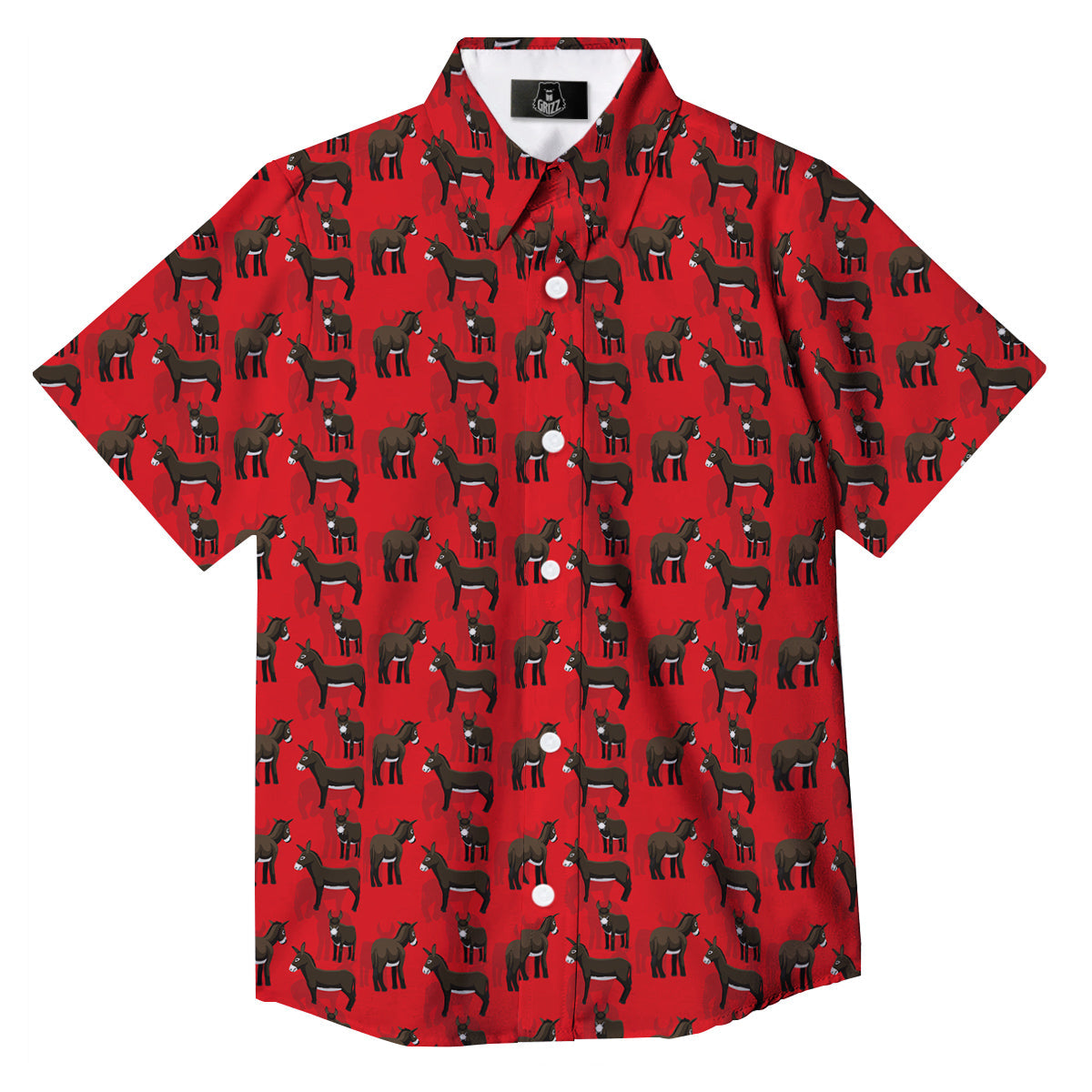 Donkey Balearic Cartoon Print Pattern Button Up Shirt-grizzshop