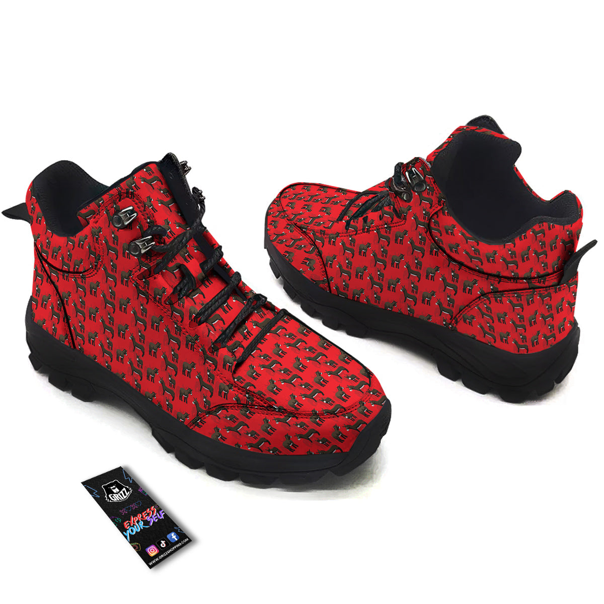 Donkey Balearic Cartoon Print Pattern Hiking Shoes-grizzshop