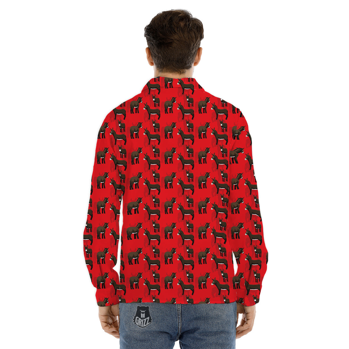 Donkey Balearic Cartoon Print Pattern Men's Dress Shirts-grizzshop