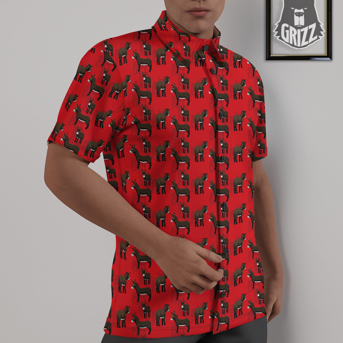 Donkey Balearic Cartoon Print Pattern Untucked Shirts-grizzshop