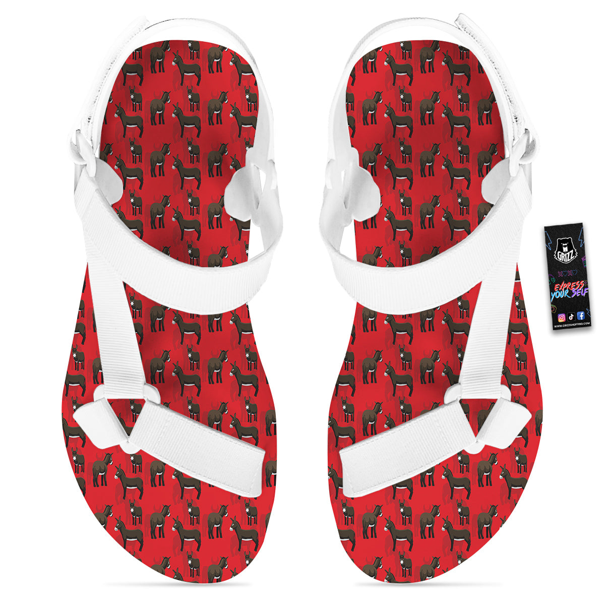 Donkey Balearic Cartoon Print Pattern White Open Toe Sandals-grizzshop