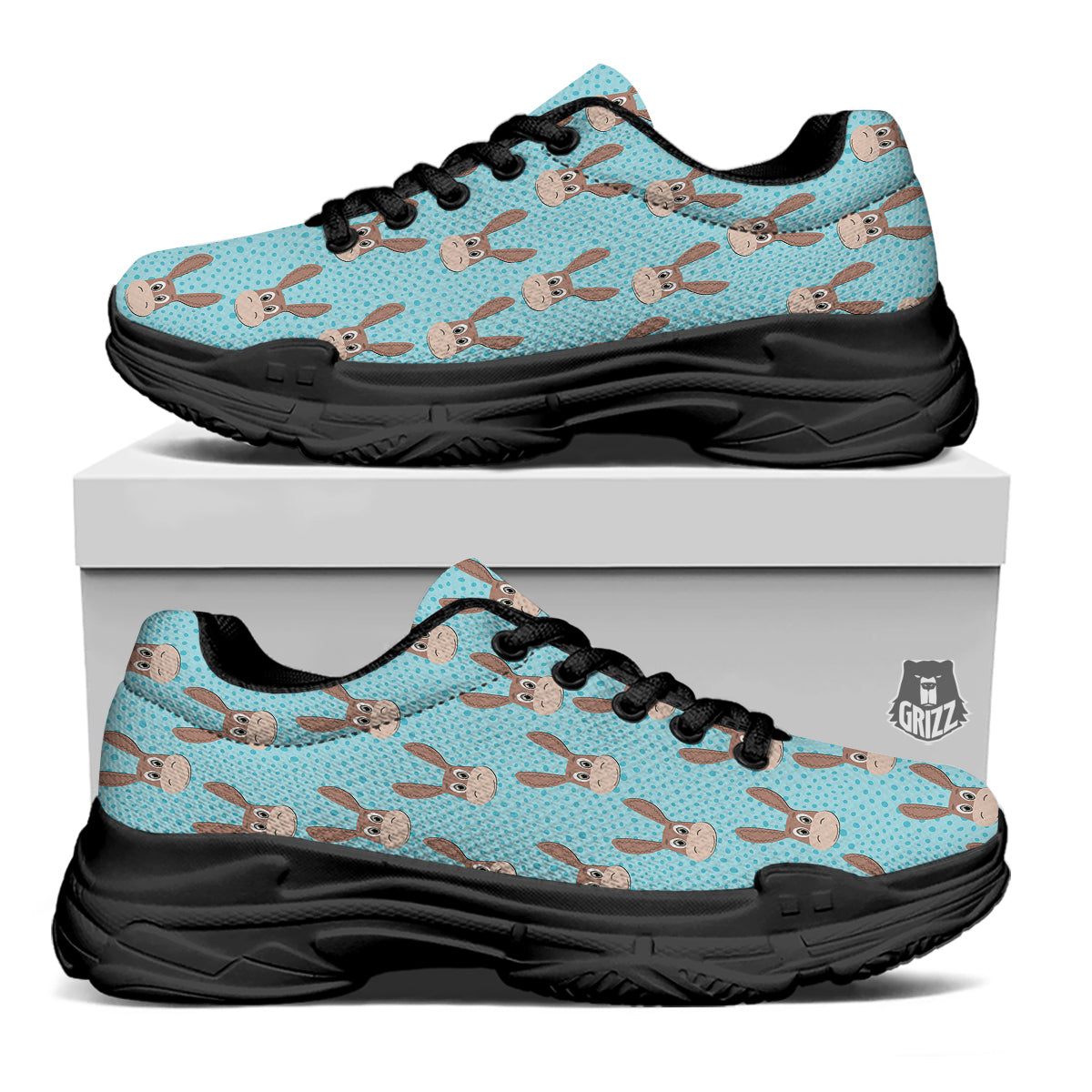 Donkey Cute Cartoon Print Pattern Black Chunky Shoes-grizzshop