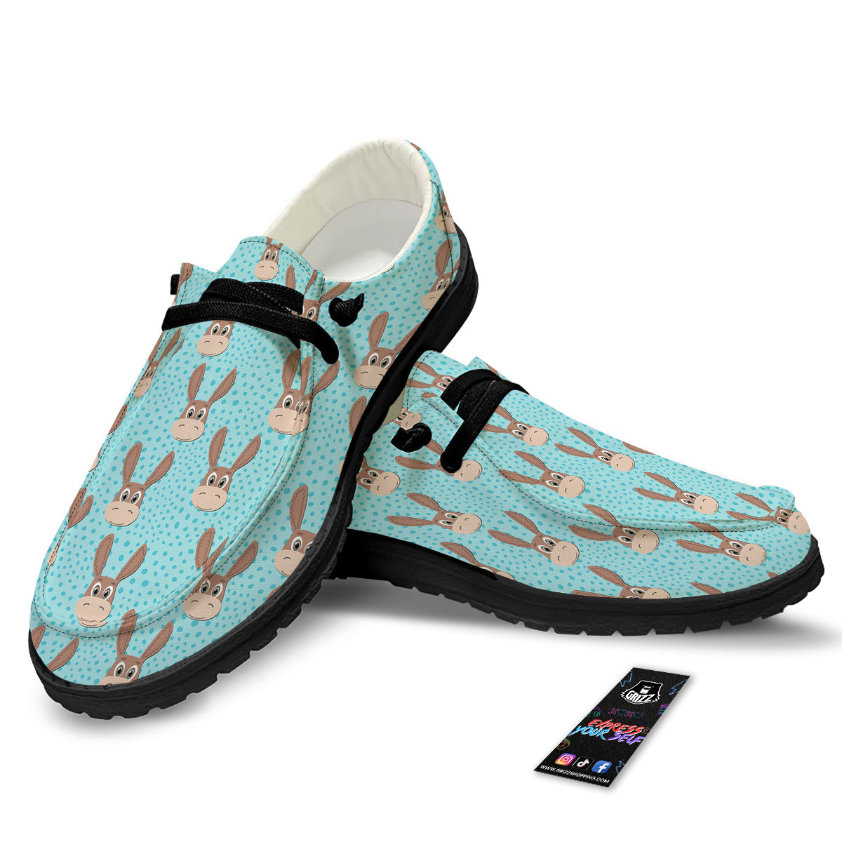 Donkey Cute Cartoon Print Pattern Black Loafers-grizzshop