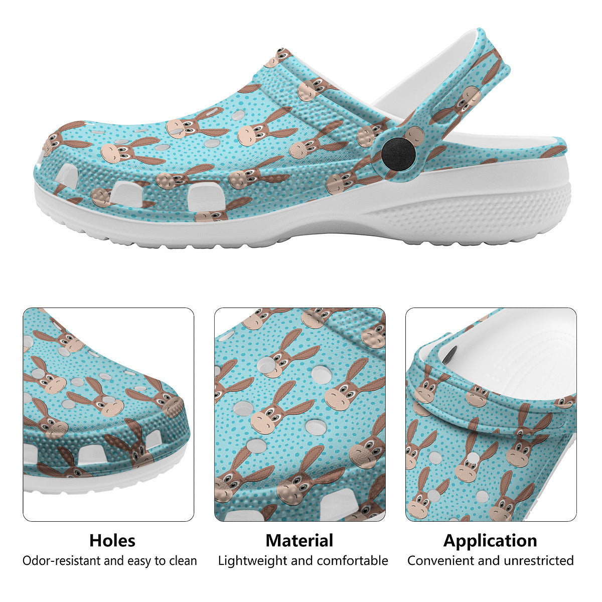 Donkey Cute Cartoon Print Pattern Clog-grizzshop