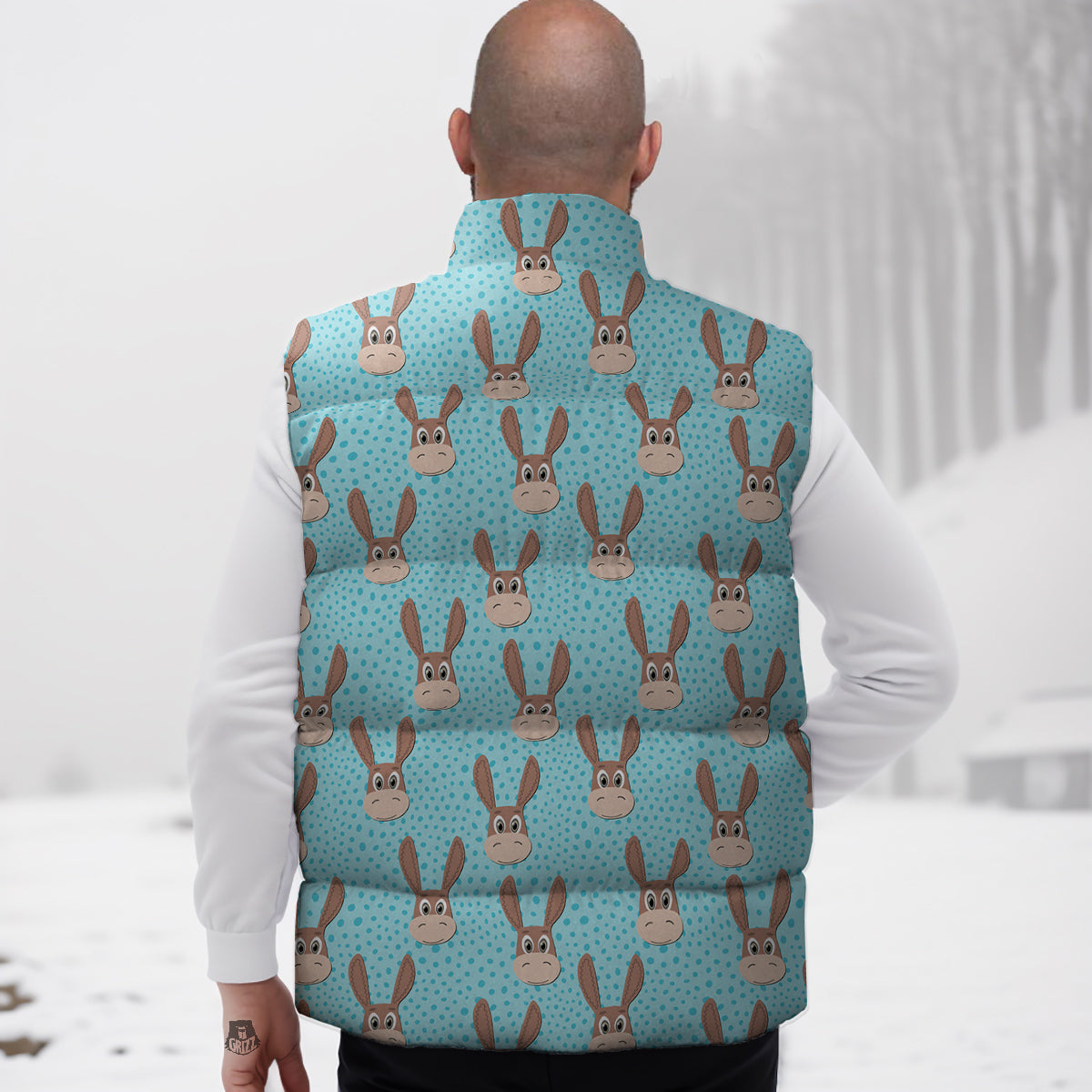 Donkey Cute Cartoon Print Pattern Down Vest