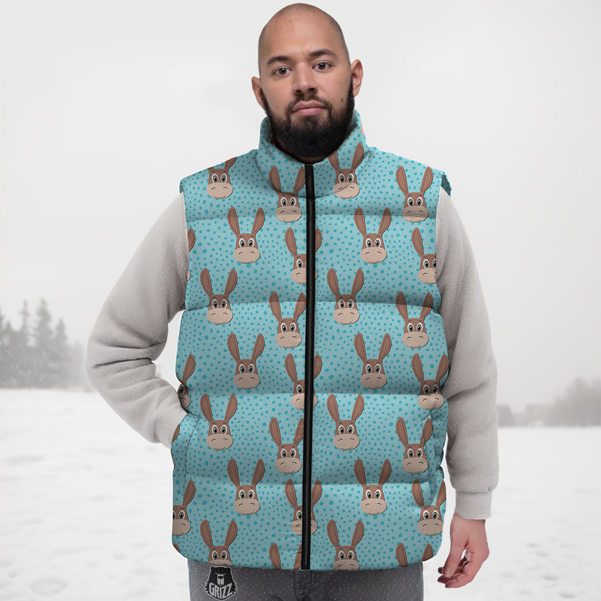 Donkey Cute Cartoon Print Pattern Down Vest