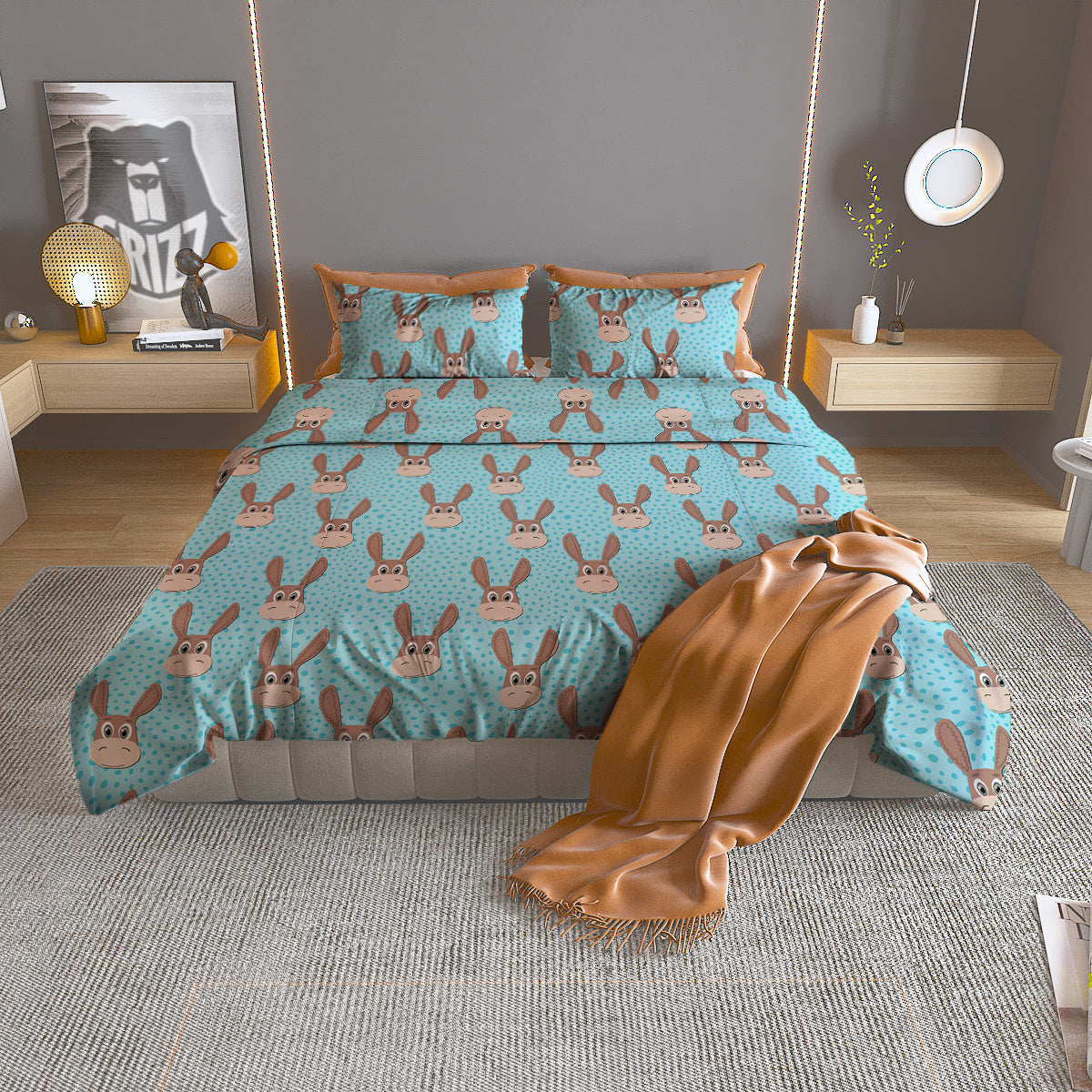 Donkey Cute Cartoon Print Pattern Duvet Cover Bedding Set