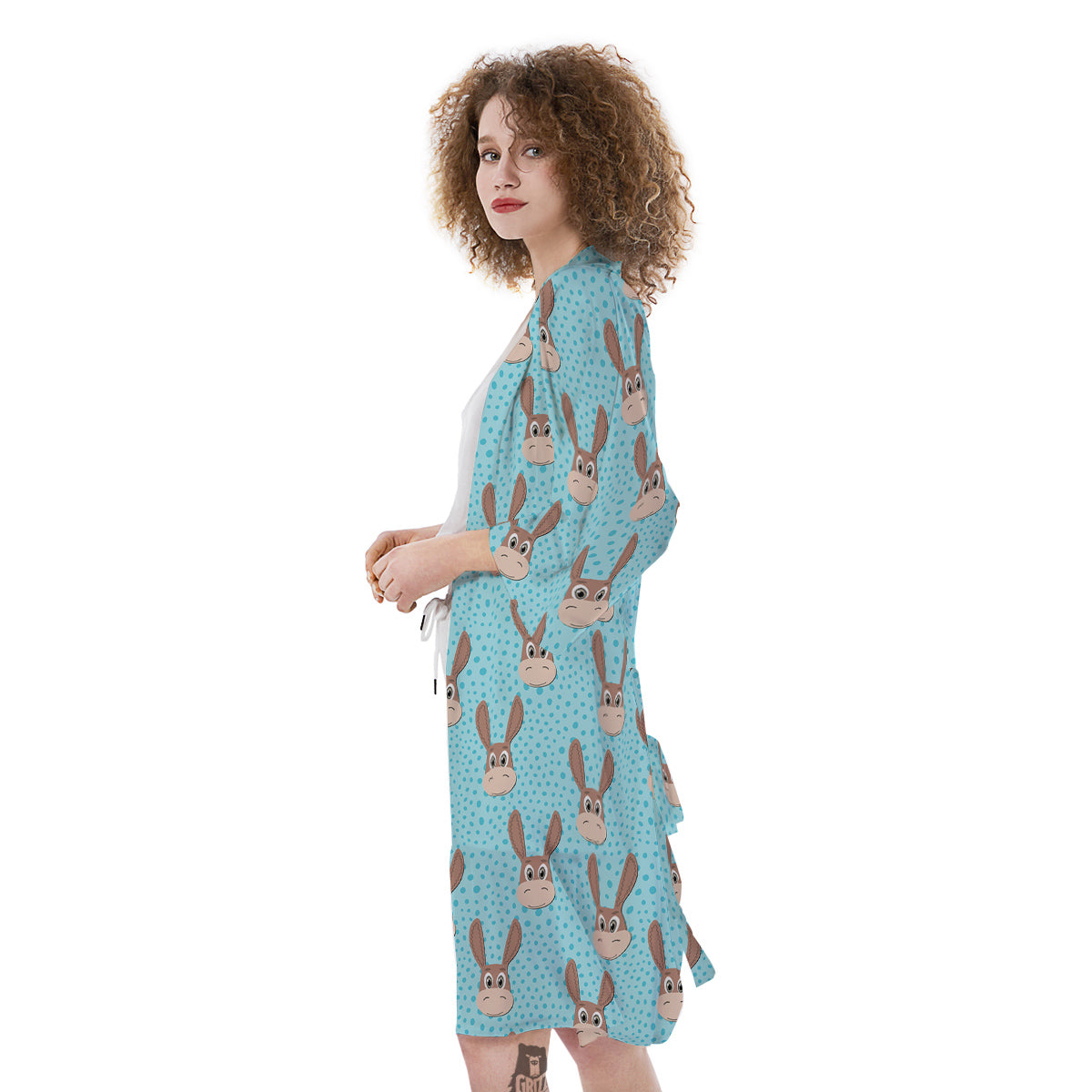 Donkey Cute Cartoon Print Pattern Kimono-grizzshop