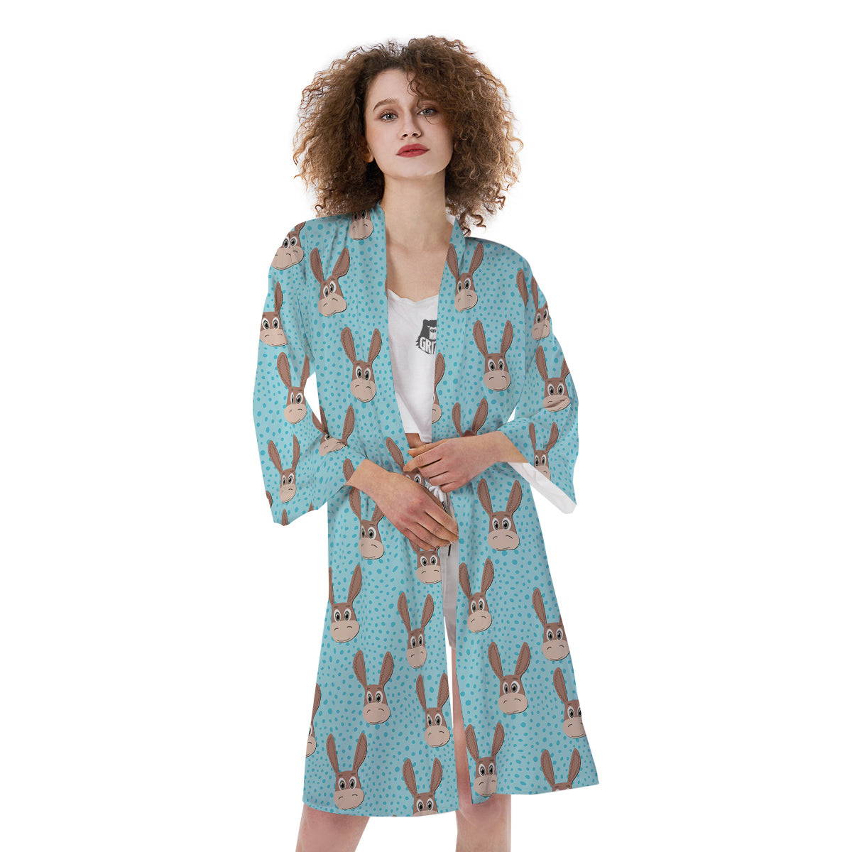 Donkey Cute Cartoon Print Pattern Kimono-grizzshop