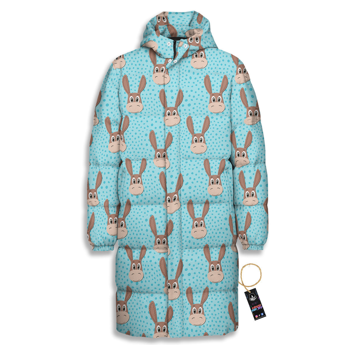 Donkey Cute Cartoon Print Pattern Long Down Jacket-grizzshop