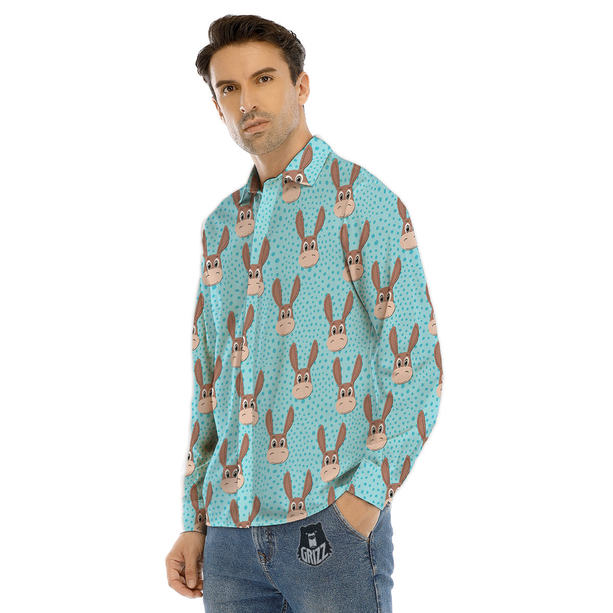 Donkey Cute Cartoon Print Pattern Men's Dress Shirts-grizzshop
