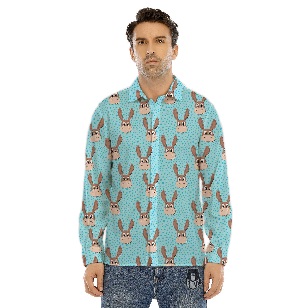 Donkey Cute Cartoon Print Pattern Men's Dress Shirts-grizzshop