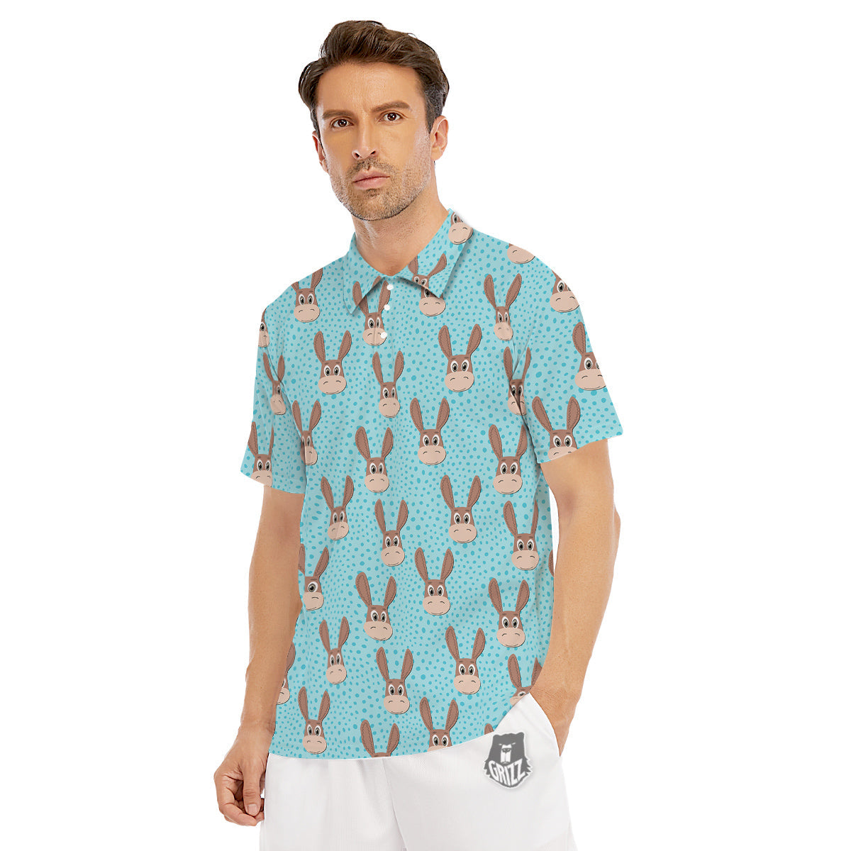 Donkey Cute Cartoon Print Pattern Men's Golf Shirts-grizzshop