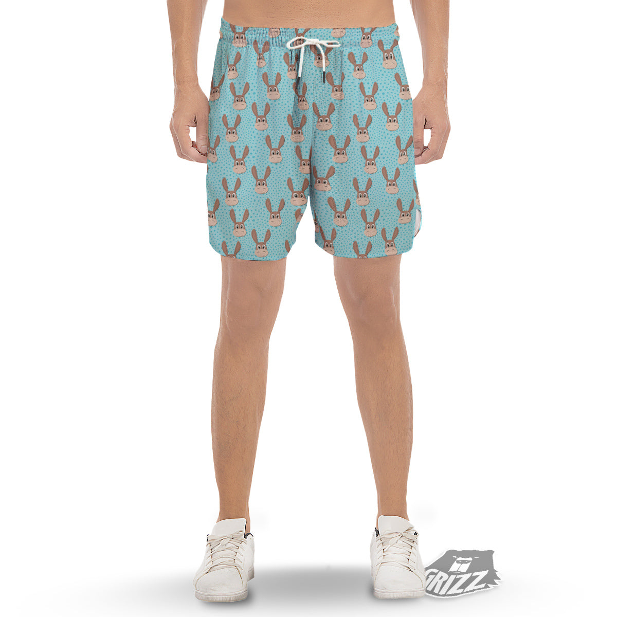Donkey Cute Cartoon Print Pattern Men's Gym Shorts-grizzshop