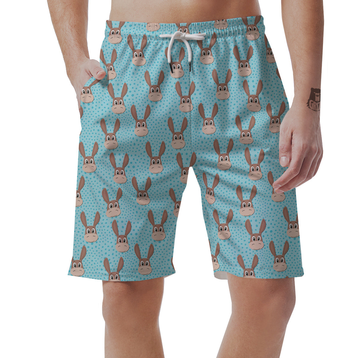 Donkey Cute Cartoon Print Pattern Men's Shorts-grizzshop