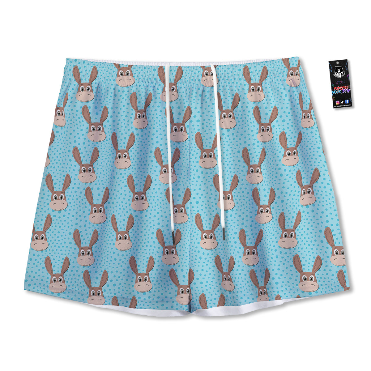 Donkey Cute Cartoon Print Pattern Mesh Shorts