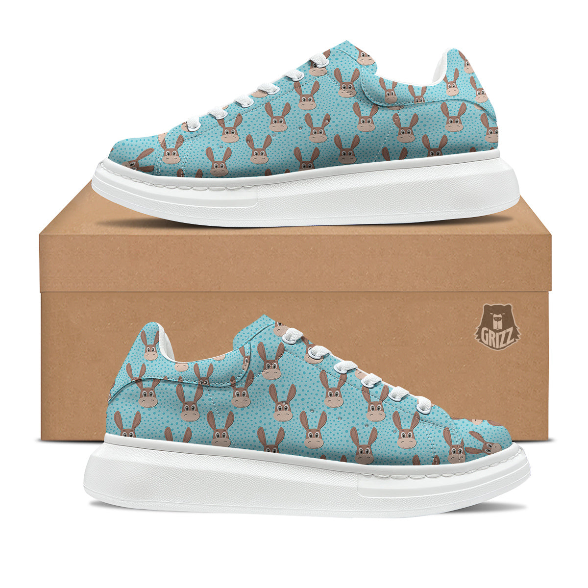 Donkey Cute Cartoon Print Pattern Platform Shoes-grizzshop