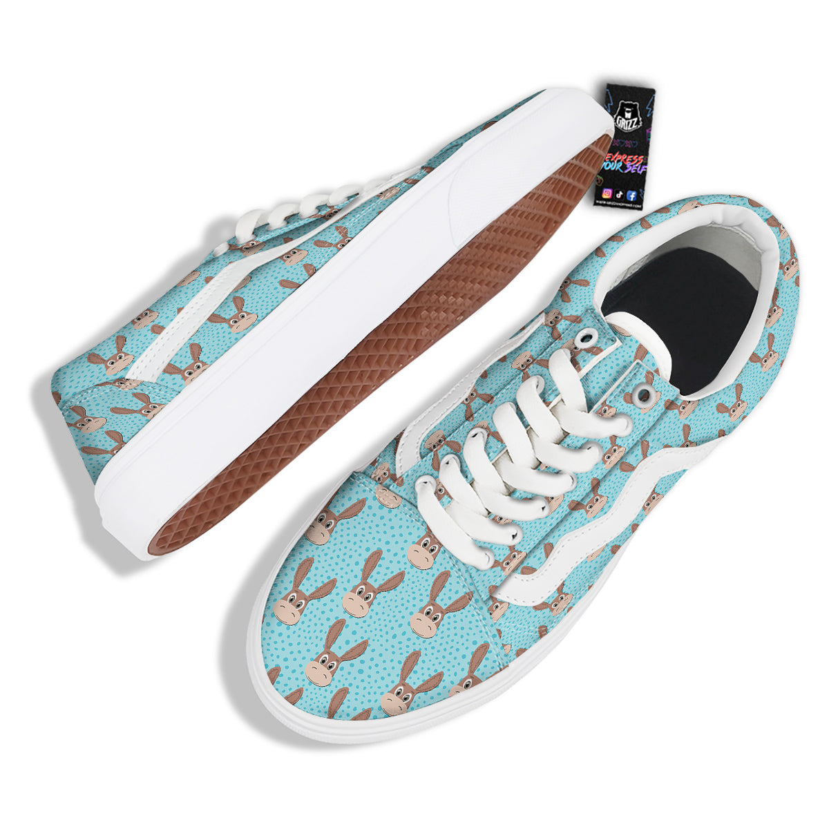 Donkey Cute Cartoon Print Pattern Skate Shoes-grizzshop