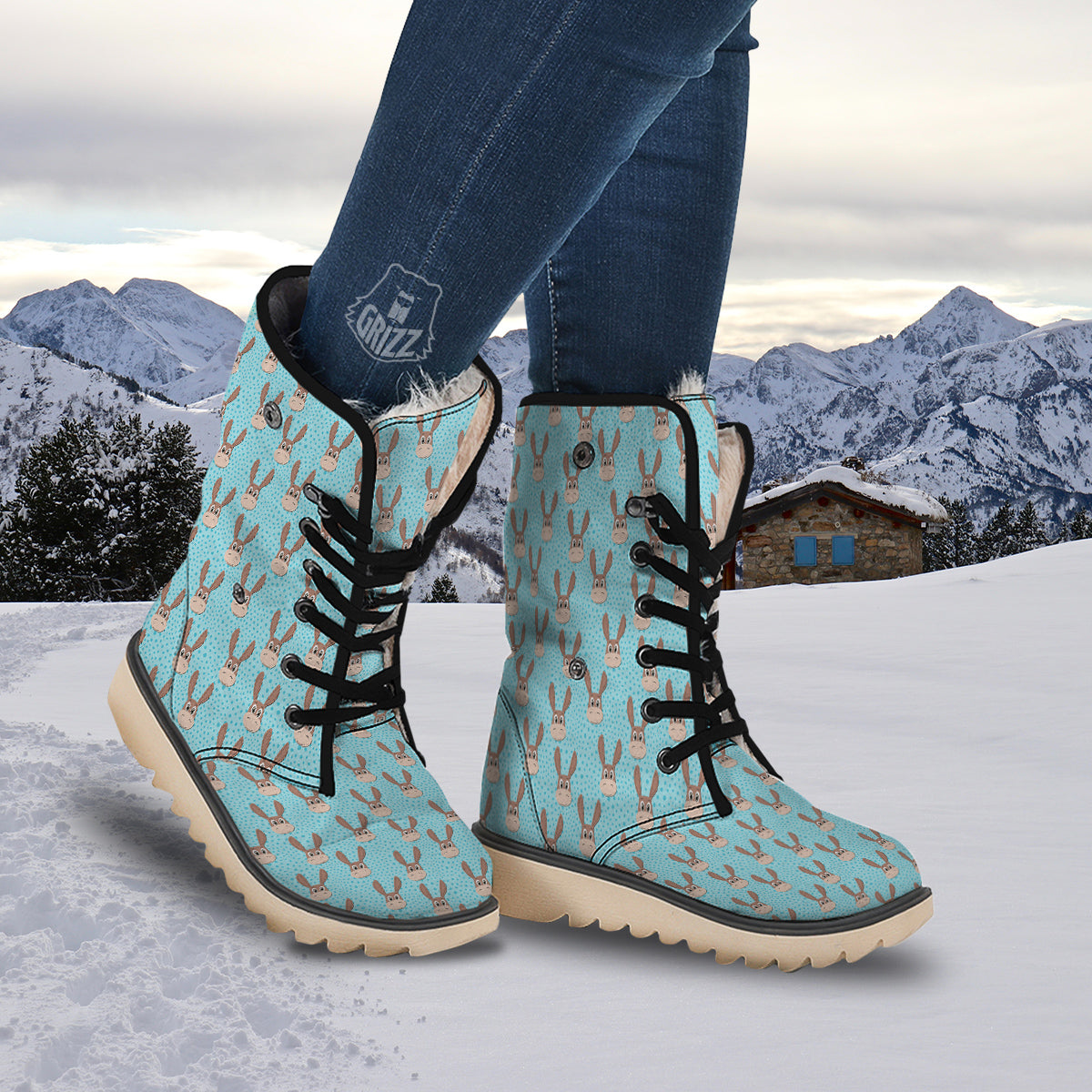 Donkey Cute Cartoon Print Pattern Snow Boots-grizzshop