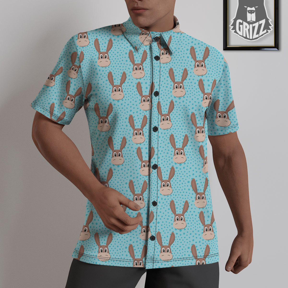 Donkey Cute Cartoon Print Pattern Untucked Shirts-grizzshop