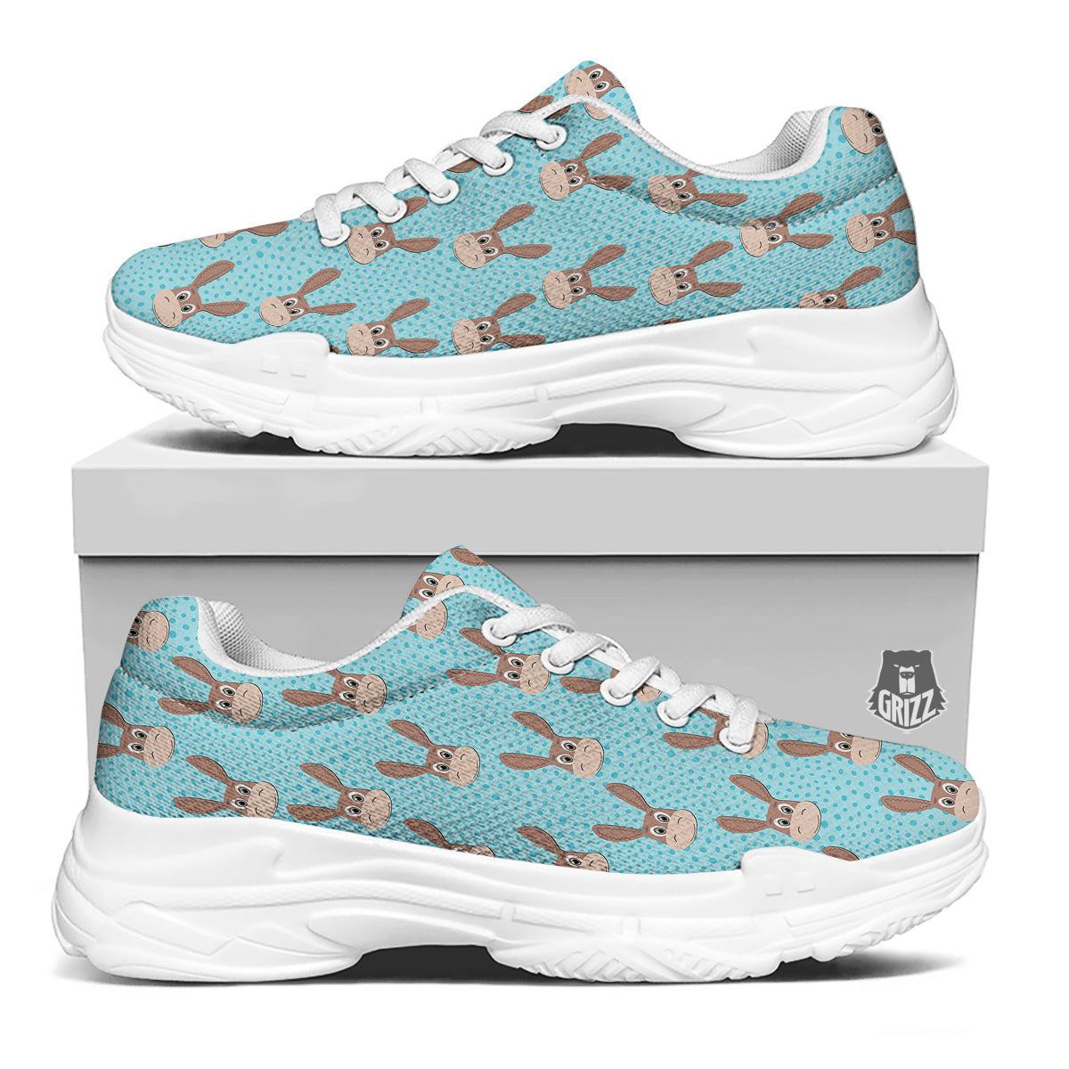 Donkey Cute Cartoon Print Pattern White Chunky Shoes-grizzshop
