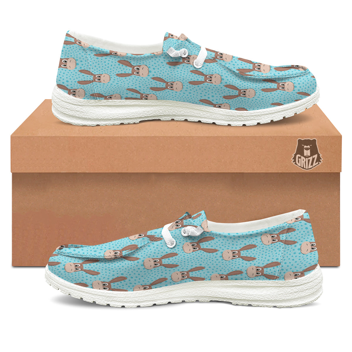 Donkey Cute Cartoon Print Pattern White Loafers-grizzshop