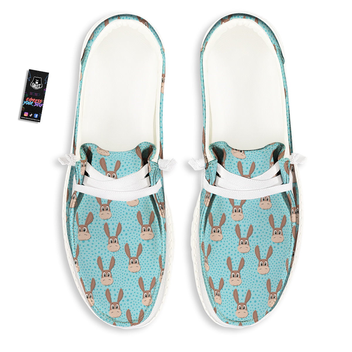 Donkey Cute Cartoon Print Pattern White Loafers-grizzshop