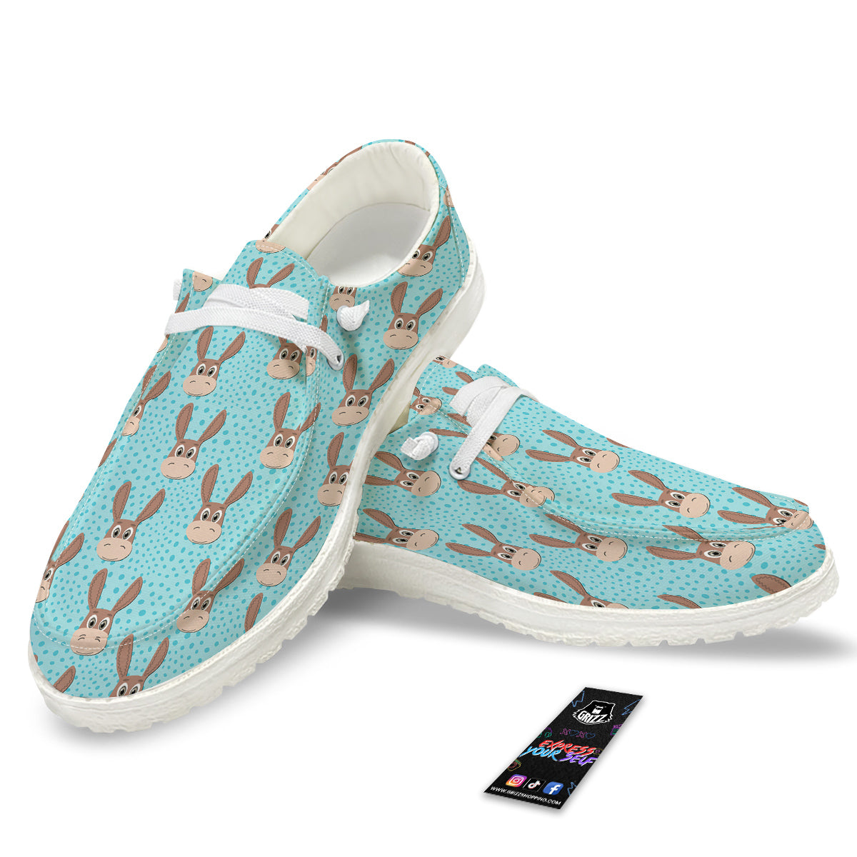Donkey Cute Cartoon Print Pattern White Loafers-grizzshop