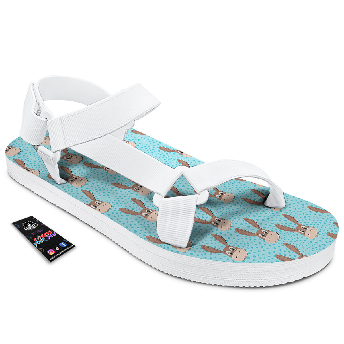 Donkey Cute Cartoon Print Pattern White Open Toe Sandals-grizzshop