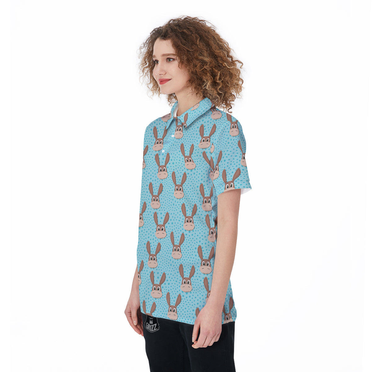 Donkey Cute Cartoon Print Pattern Women's Golf Shirts-grizzshop