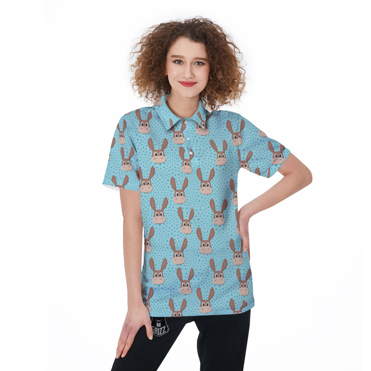 Donkey Cute Cartoon Print Pattern Women's Golf Shirts-grizzshop