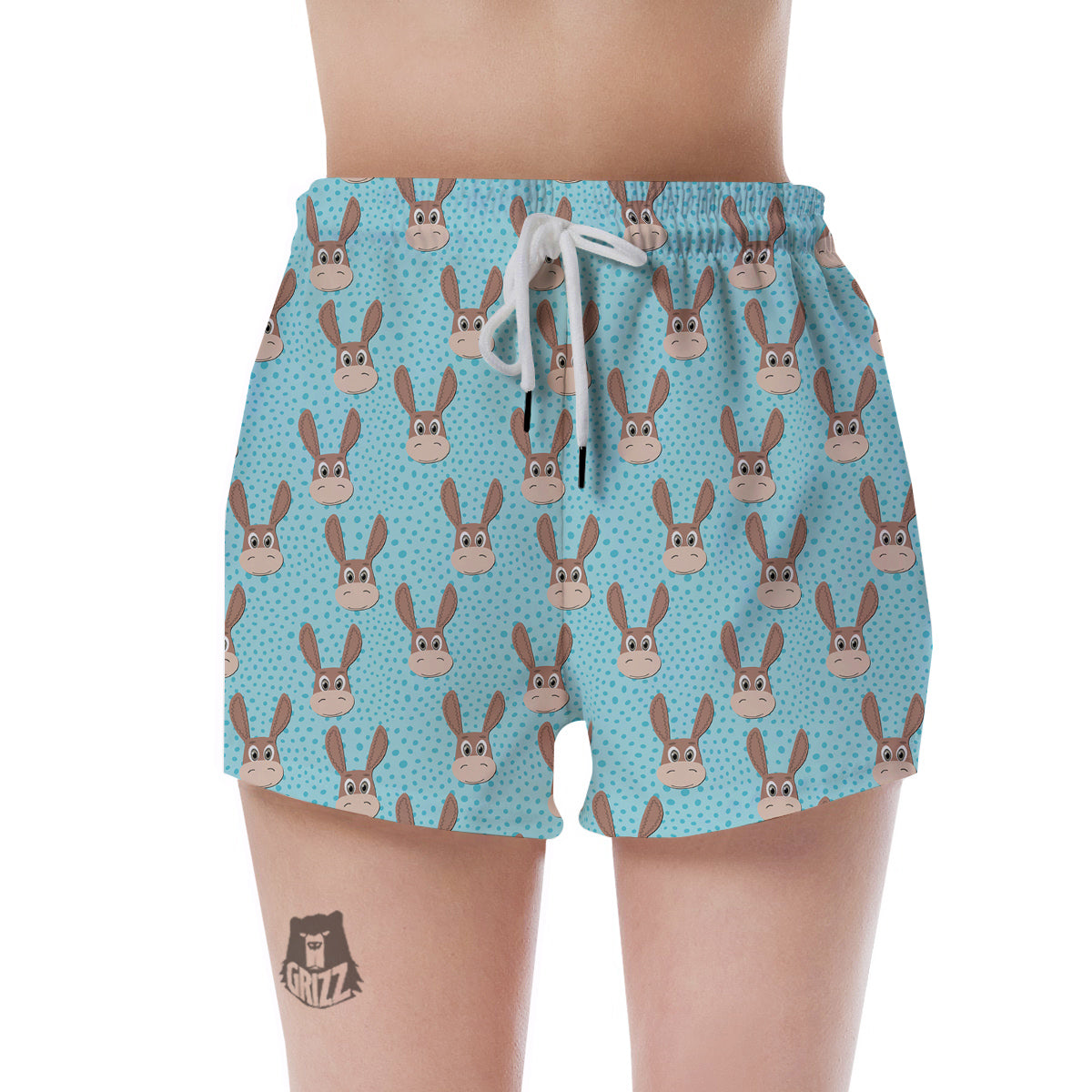 Donkey Cute Cartoon Print Pattern Women's Shorts-grizzshop