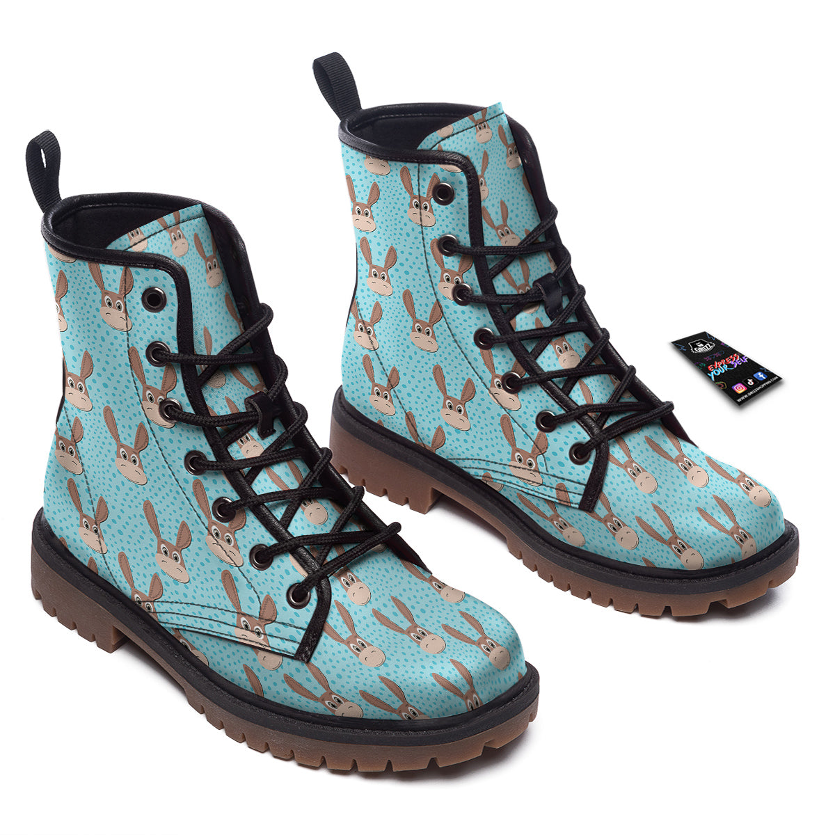 Donkey Cute Cartoon Print Pattern Work Boots-grizzshop
