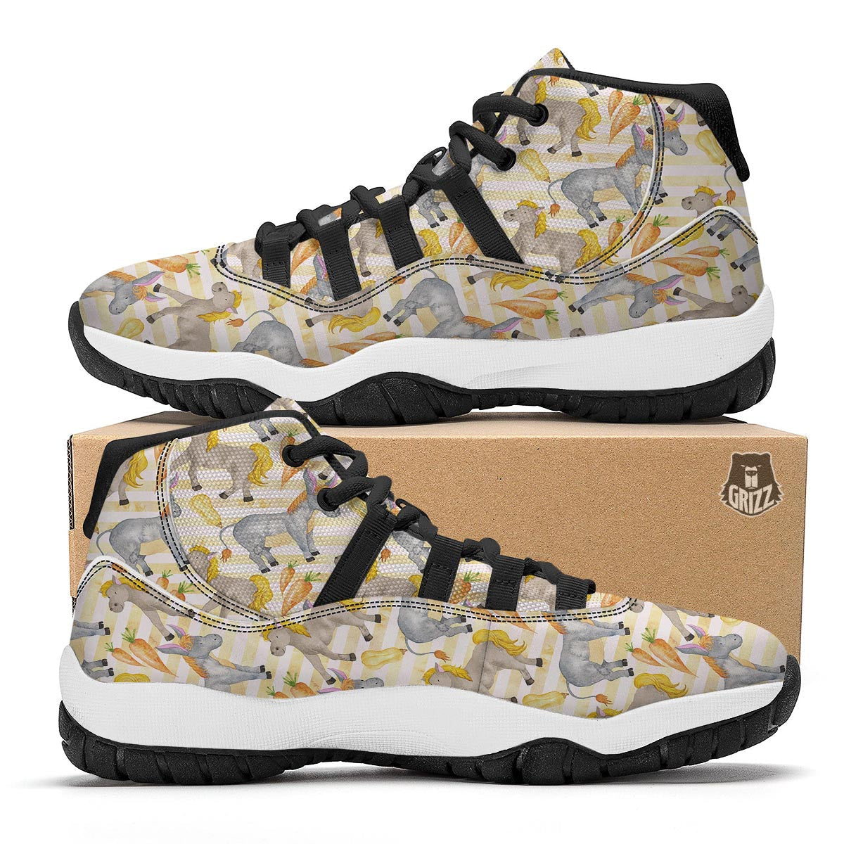 Donkey Pattern Print Black Bball Shoes-grizzshop