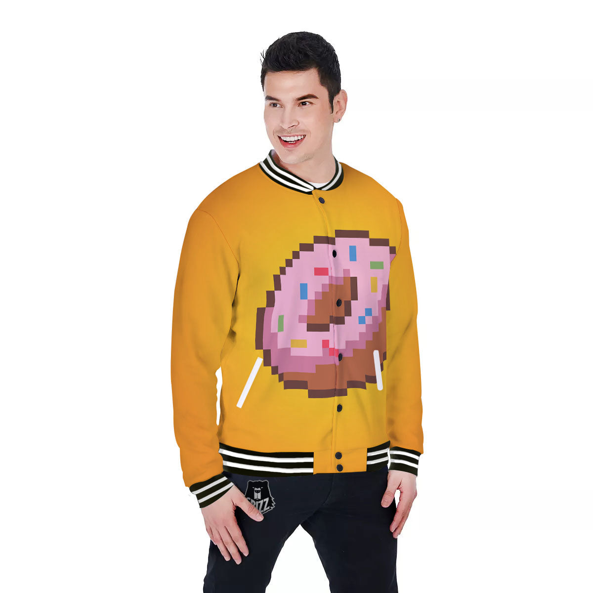 Donut 8-Bit Pixel Print Baseball Jacket-grizzshop