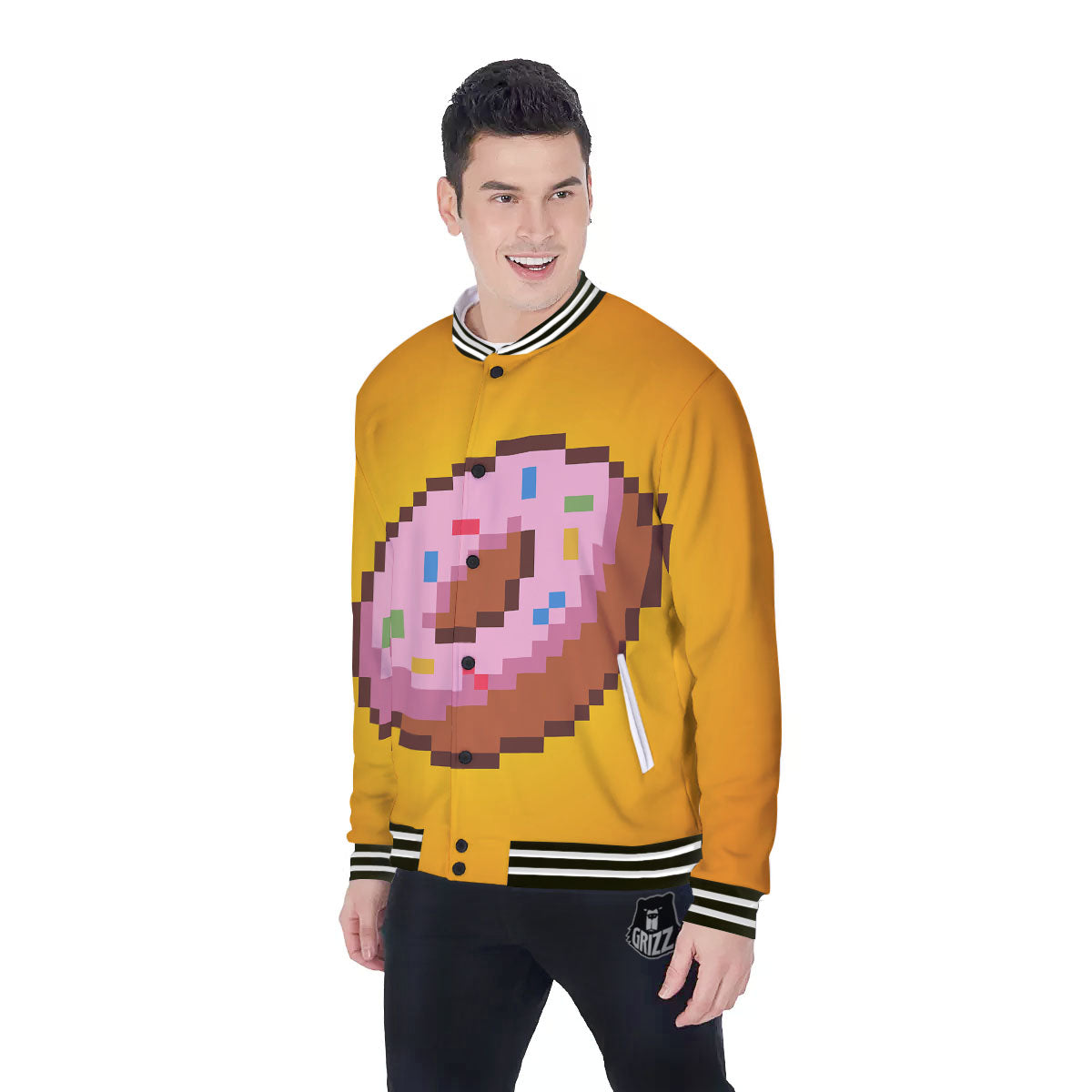Donut 8-Bit Pixel Print Baseball Jacket-grizzshop
