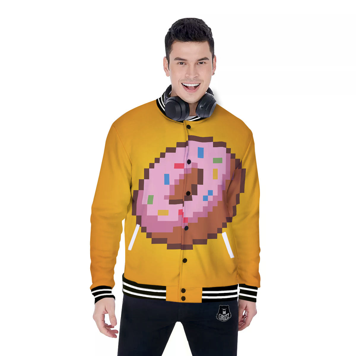 Donut 8-Bit Pixel Print Baseball Jacket-grizzshop