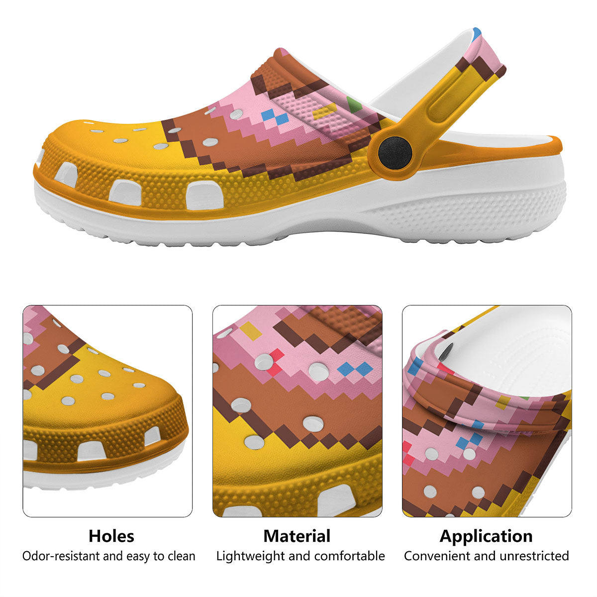 Donut 8-Bit Pixel Print Clog-grizzshop