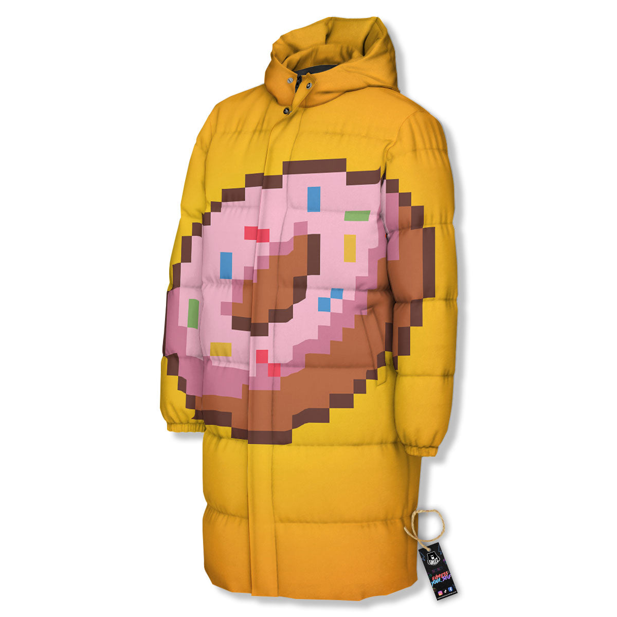 Donut 8-Bit Pixel Print Long Down Jacket-grizzshop