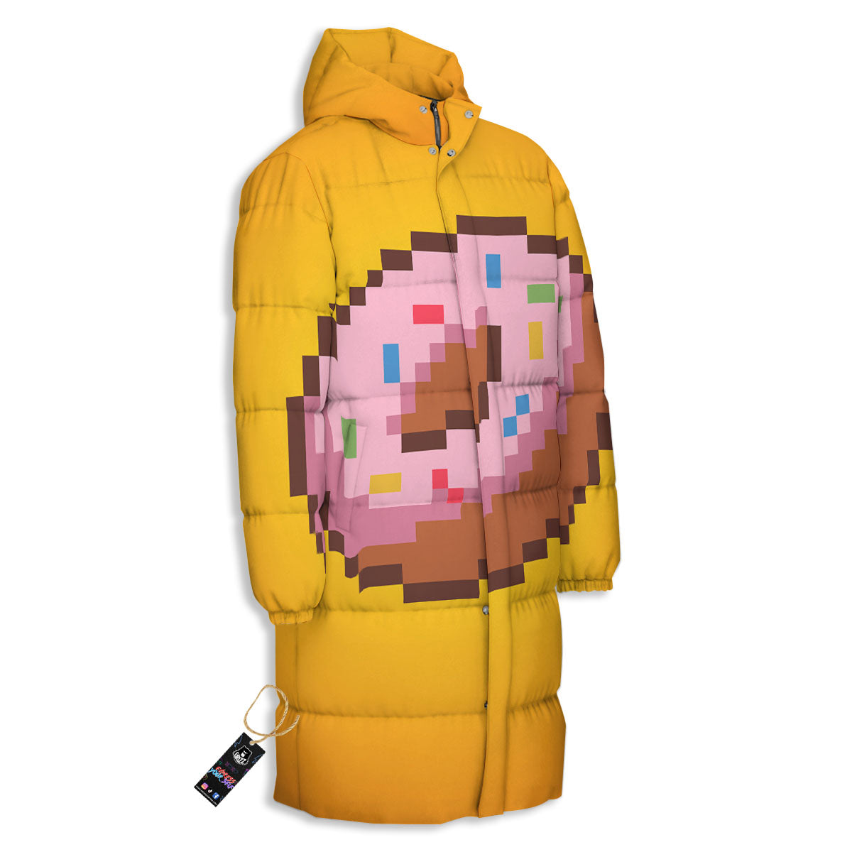 Donut 8-Bit Pixel Print Long Down Jacket-grizzshop