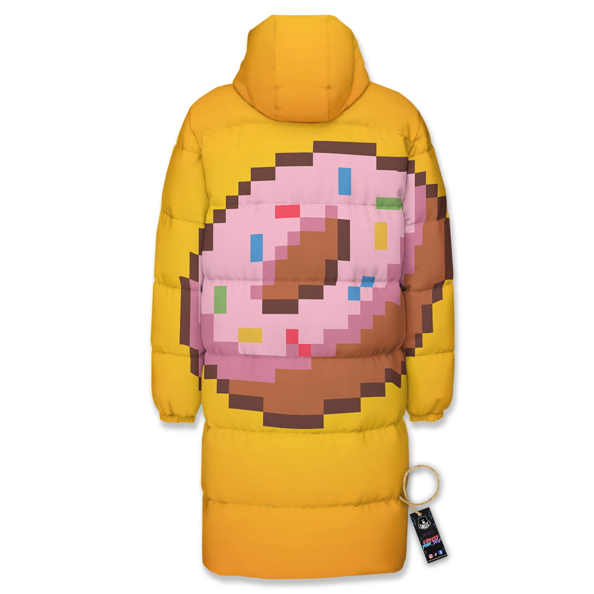 Donut 8-Bit Pixel Print Long Down Jacket-grizzshop