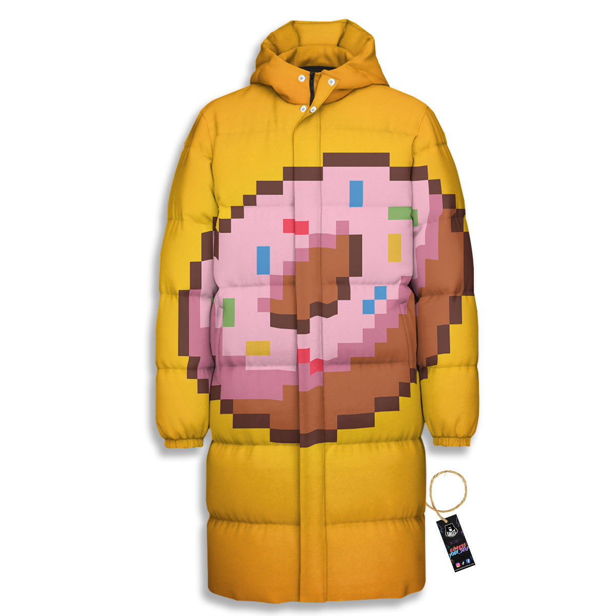 Donut 8-Bit Pixel Print Long Down Jacket-grizzshop