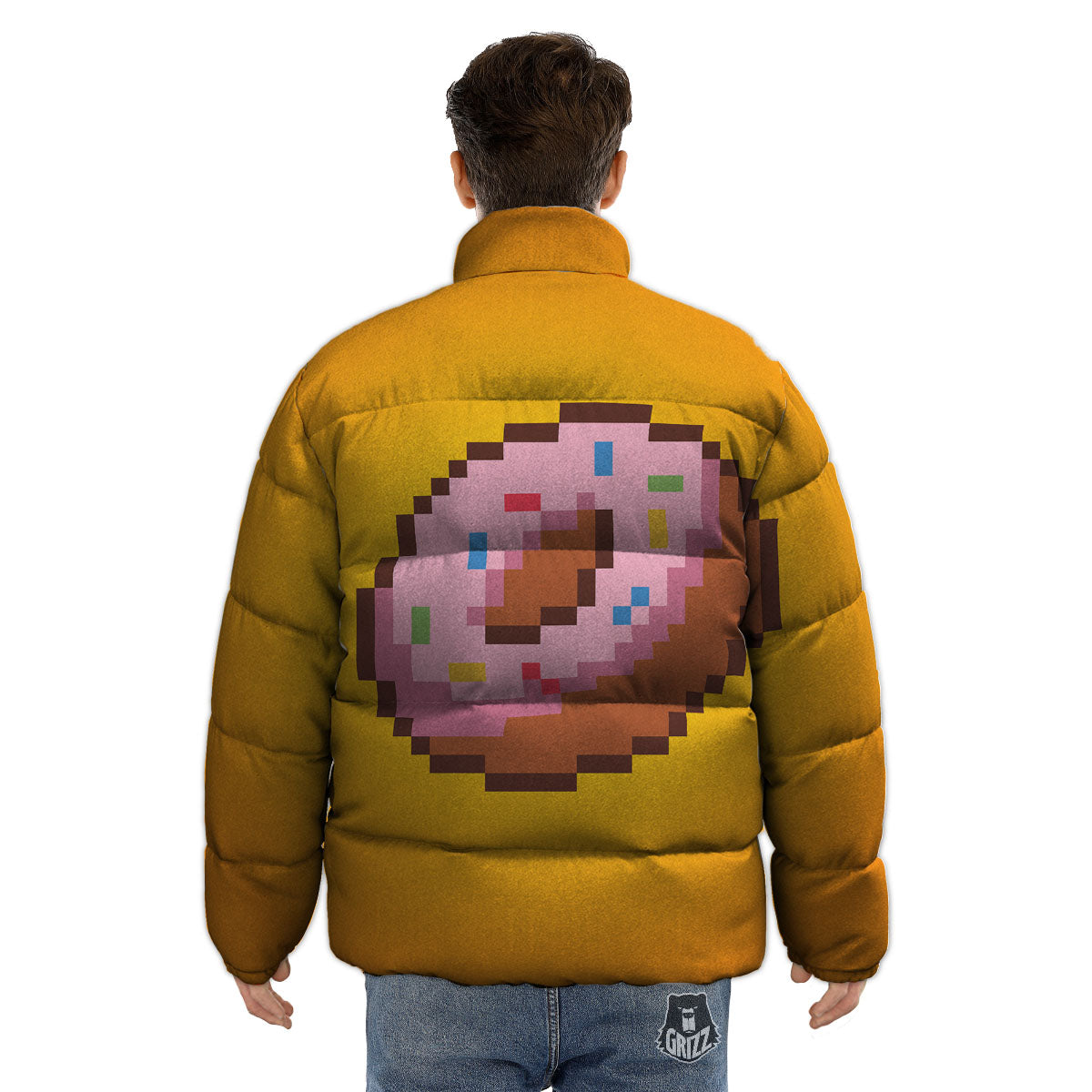 Donut 8-Bit Pixel Print Puffer Jacket-grizzshop