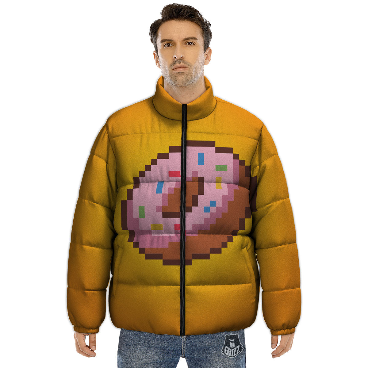Donut 8-Bit Pixel Print Puffer Jacket-grizzshop