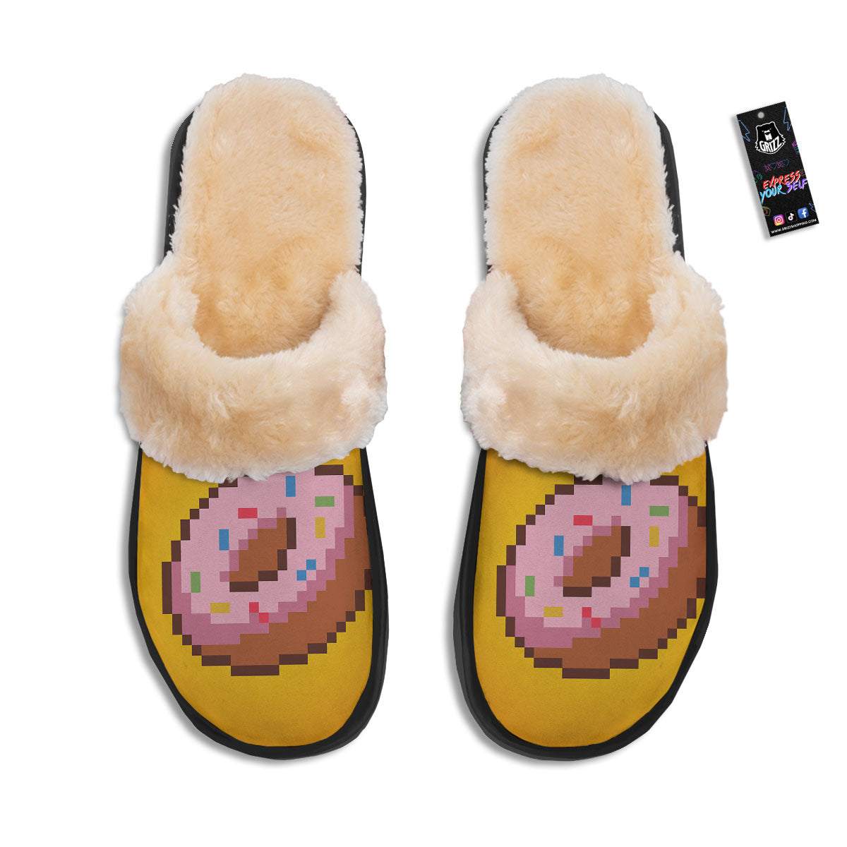 Donut 8-Bit Pixel Print Slippers-grizzshop